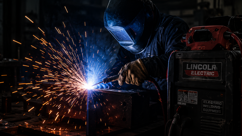 Welder at work with sparks flying